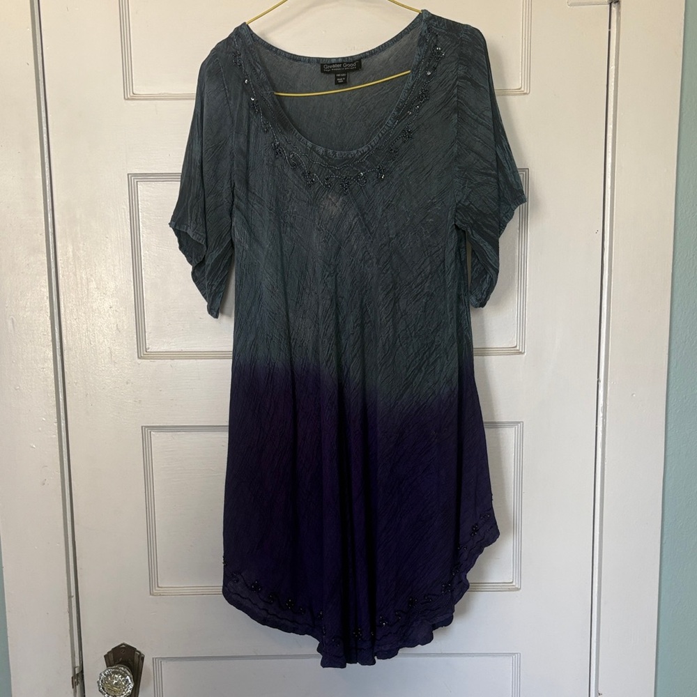 Greater Good Slate to Deep Purple Scoop Neck Ombre Tunic Free Size